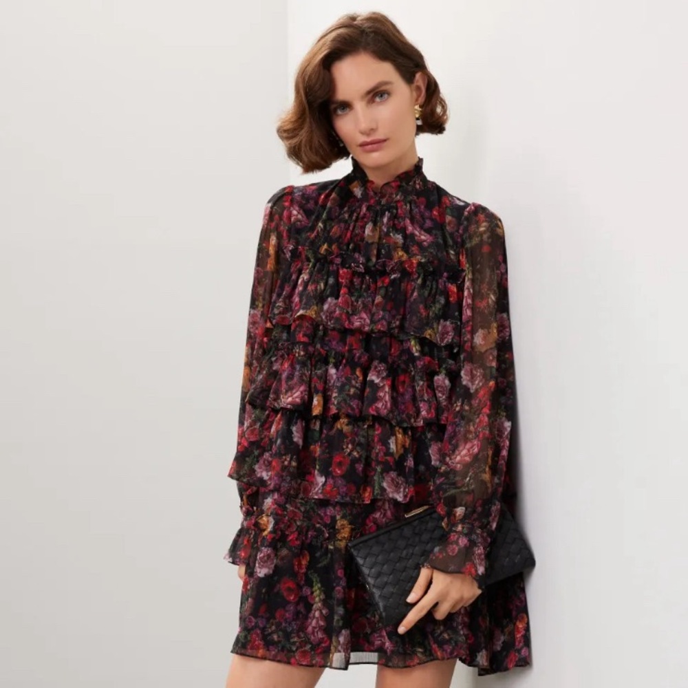 ADAM LIPPES COLLECTIVE FLORAL RUFFLE DRESS